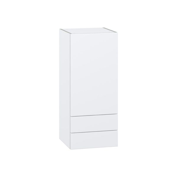 Lily Bright White  Slab Assembled Wall  Cabinet with a Door and Two 5 in. Drawers (15 in. W x 35 in. H x 14 in. D)