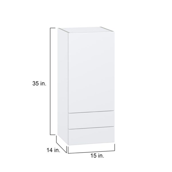 Lily Bright White  Slab Assembled Wall  Cabinet with a Door and Two 5 in. Drawers (15 in. W x 35 in. H x 14 in. D)