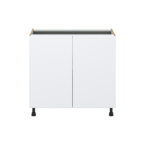 Lily Bright White  Slab Assembled Base Cabinet with 2 Full High Doors (36 in. W x 34.5 in. H x 24 in. D)