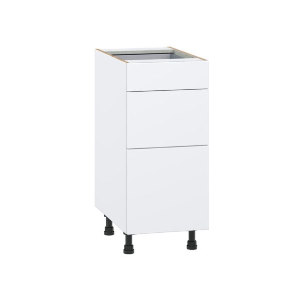 Lily Bright White  Slab Assembled Base Cabinet with 3 Drawers (15 in. W x 34.5 in. H x 24 in. D)