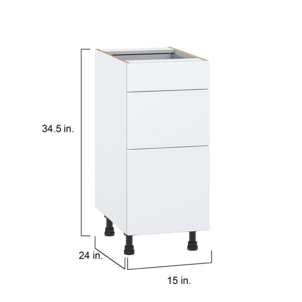 Lily Bright White  Slab Assembled Base Cabinet with 3 Drawers (15 in. W x 34.5 in. H x 24 in. D)