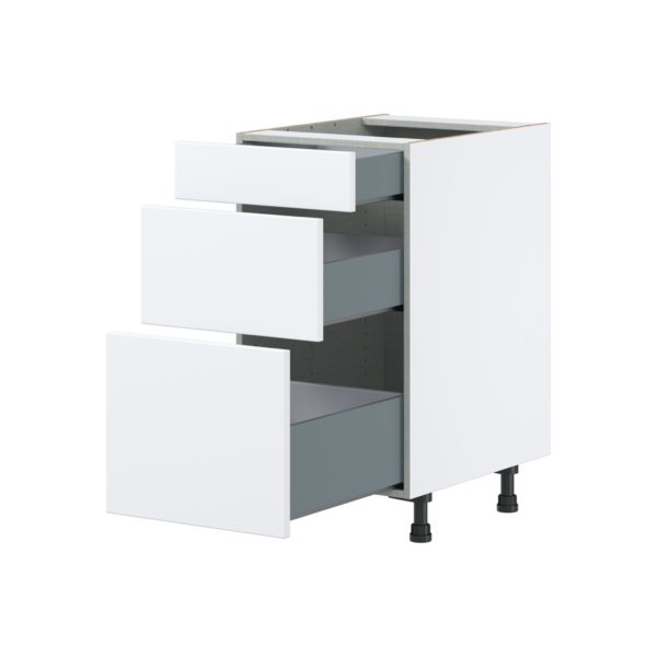 Lily Bright White  Slab Assembled Base Cabinet with 3 Drawers (18 in. W x 34.5 in. H x 24 in. D)