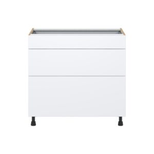 Lily Bright White  Slab Assembled Base Cabinet with 3 Drawers (36 in. W x 34.5 in. H x 24 in. D)