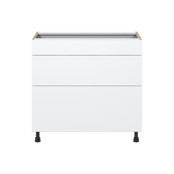 Lily Bright White  Slab Assembled Base Cabinet with 3 Drawers (36 in. W x 34.5 in. H x 24 in. D)