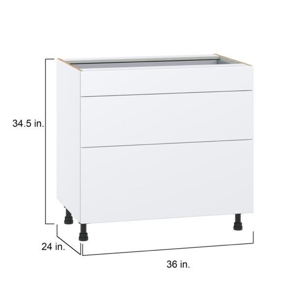 Lily Bright White  Slab Assembled Base Cabinet with 3 Drawers (36 in. W x 34.5 in. H x 24 in. D)