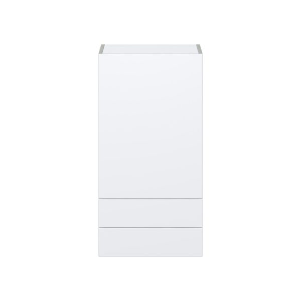 Lily Bright White  Slab Assembled Wall  Cabinet with a Door and Two 5 in. Drawers (18 in. W x 35 in. H x 14 in. D)