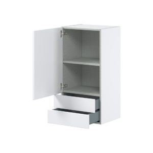 Lily Bright White  Slab Assembled Wall  Cabinet with a Door and Two 5 in. Drawers (18 in. W x 35 in. H x 14 in. D)