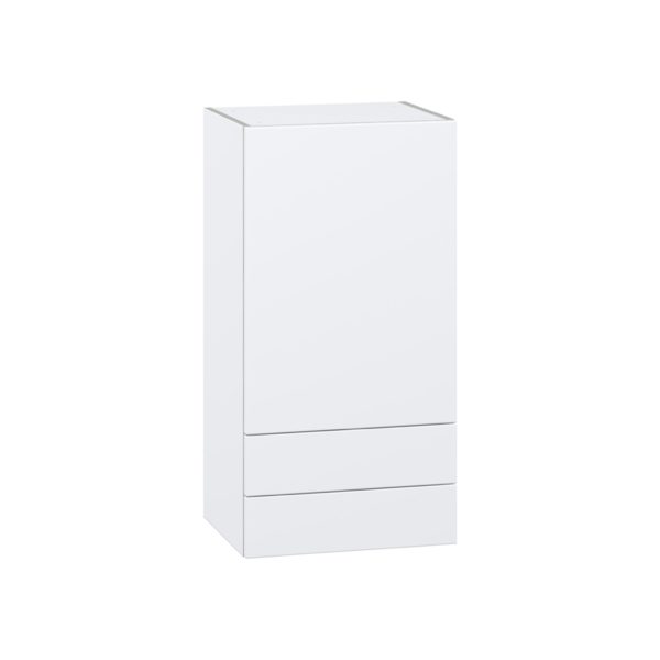 Lily Bright White  Slab Assembled Wall  Cabinet with a Door and Two 5 in. Drawers (18 in. W x 35 in. H x 14 in. D)