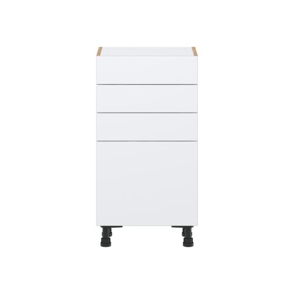 Lily Bright White  Slab Assembled Shallow Base Cabinet with 1 Door and Three 5 In. Drawers (18 in. W x 34.5 in. H x 14 in. D)