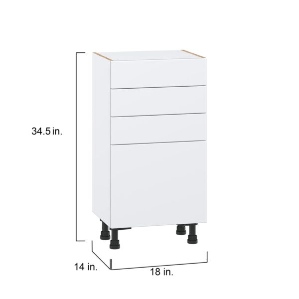 Lily Bright White  Slab Assembled Shallow Base Cabinet with 1 Door and Three 5 In. Drawers (18 in. W x 34.5 in. H x 14 in. D)