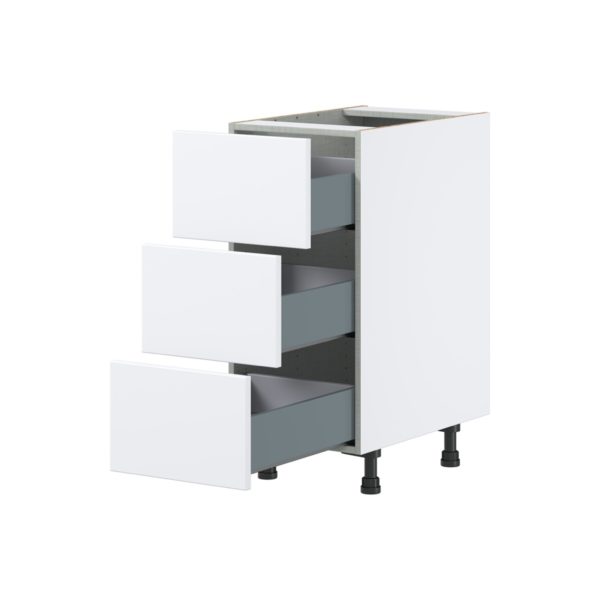 Lily Bright White  Slab Assembled Base Cabinet with Three 10 in. Drawers (15 in. W x 34.5 in. H x 24 in. D)