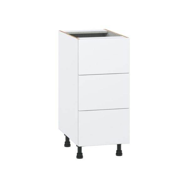 Lily Bright White  Slab Assembled Base Cabinet with Three 10 in. Drawers (15 in. W x 34.5 in. H x 24 in. D)