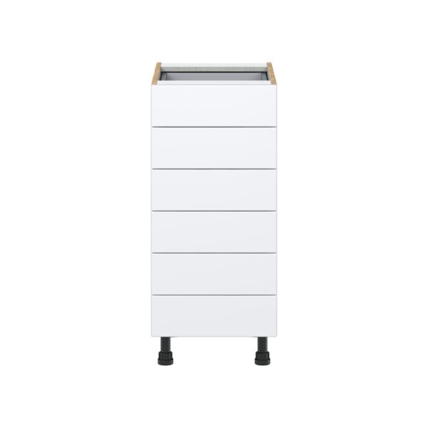 Lily Bright White  Slab Assembled Base Cabinet with 6 Drawers (15 in. W x 34.5 in. H x 24 in. D)