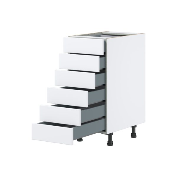 Lily Bright White  Slab Assembled Base Cabinet with 6 Drawers (15 in. W x 34.5 in. H x 24 in. D)