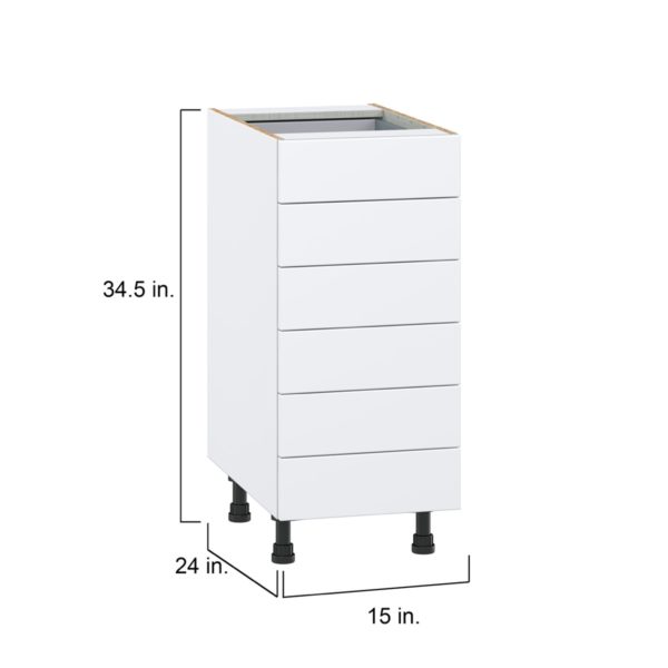 Lily Bright White  Slab Assembled Base Cabinet with 6 Drawers (15 in. W x 34.5 in. H x 24 in. D)