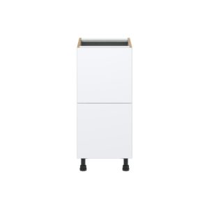 Lily Bright White  Slab Assembled Base Cabinet with 2 Drawers (15 in. W x 34.5 in. H x 24 in. D)