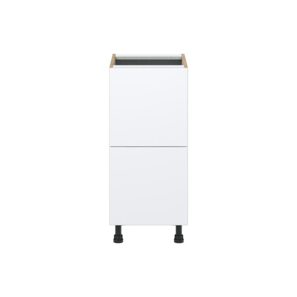 Lily Bright White  Slab Assembled Base Cabinet with 2 Drawers (15 in. W x 34.5 in. H x 24 in. D)