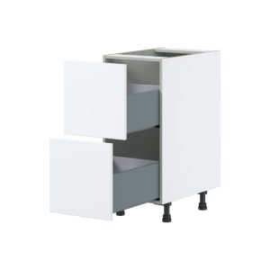 Lily Bright White  Slab Assembled Base Cabinet with 2 Drawers (15 in. W x 34.5 in. H x 24 in. D)