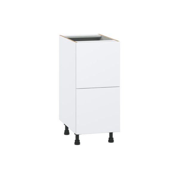 Lily Bright White  Slab Assembled Base Cabinet with 2 Drawers (15 in. W x 34.5 in. H x 24 in. D)