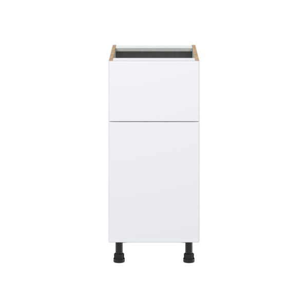 Lily Bright White  Slab Assembled Base Cabinet with 1 Door and 10 in. Drawer (15 in. W x 34.5 in. H x 24 in. D)