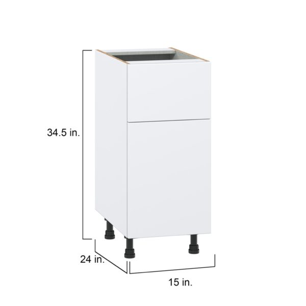 Lily Bright White  Slab Assembled Base Cabinet with 1 Door and 10 in. Drawer (15 in. W x 34.5 in. H x 24 in. D)