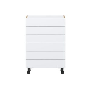 Lily Bright White  Slab Assembled Shallow Base Cabinet with 6 Drawers (24 in. W x 34.5 in. H x 14 in. D)