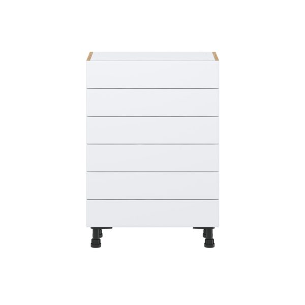 Lily Bright White  Slab Assembled Shallow Base Cabinet with 6 Drawers (24 in. W x 34.5 in. H x 14 in. D)