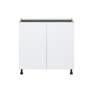 Lily Bright White  Slab Assembled Sink Base Cabinet with 2 Full High Doors (36 in. W x 34.5 in. H x 24 in. D)