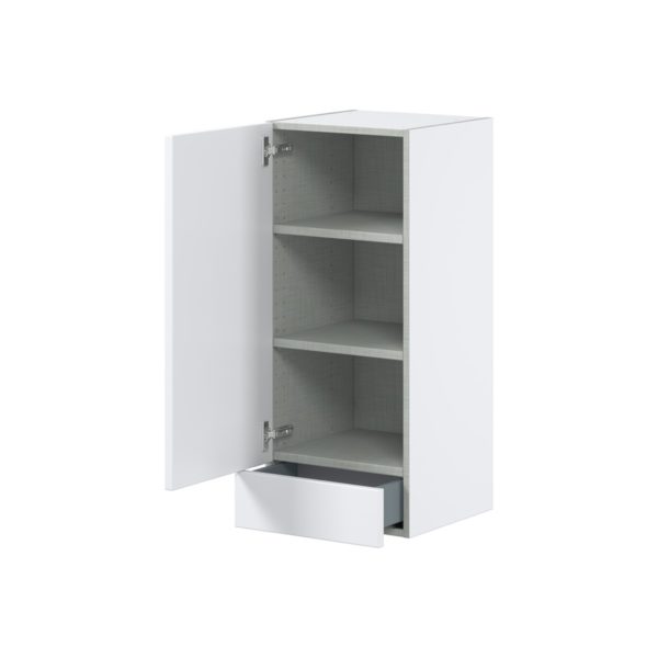 Lily Bright White  Slab Assembled Wall  Cabinet with a Door and a 5 in. Drawer (15 in. W x 35 in. H x 14 in. D)