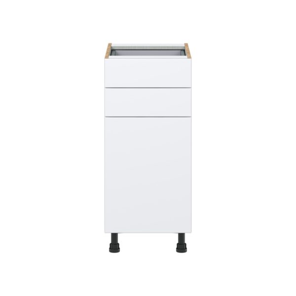 Lily Bright White  Slab Assembled Base Cabinet with 1 Door and Two 5 in. Drawers (15 in. W x 34.5 in. H x 24 in. D)