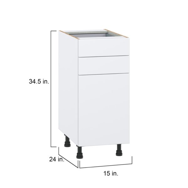 Lily Bright White  Slab Assembled Base Cabinet with 1 Door and Two 5 in. Drawers (15 in. W x 34.5 in. H x 24 in. D)