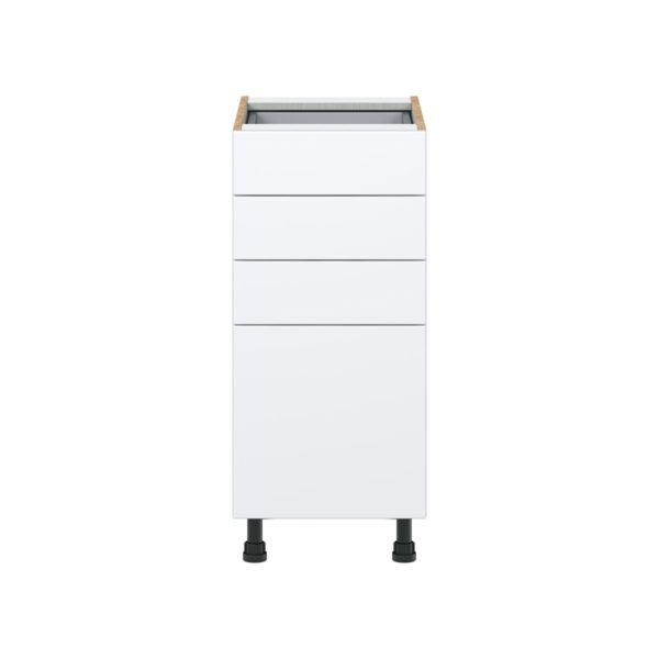 Lily Bright White  Slab Assembled Base Cabinet with 4 Drawers (15 in. W x 34.5 in. H x 24 in. D)