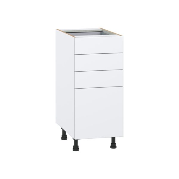 Lily Bright White  Slab Assembled Base Cabinet with 4 Drawers (15 in. W x 34.5 in. H x 24 in. D)