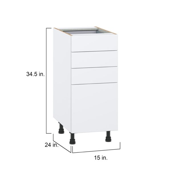 Lily Bright White  Slab Assembled Base Cabinet with 4 Drawers (15 in. W x 34.5 in. H x 24 in. D)