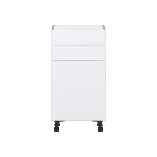 Lily Bright White  Slab Assembled Shallow Base Cabinet with 1 Door and Two 10 in. Drawers (18 in. W x 34.5 in. H x 14 in. D)