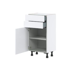 Lily Bright White  Slab Assembled Shallow Base Cabinet with 1 Door and Two 10 in. Drawers (18 in. W x 34.5 in. H x 14 in. D)