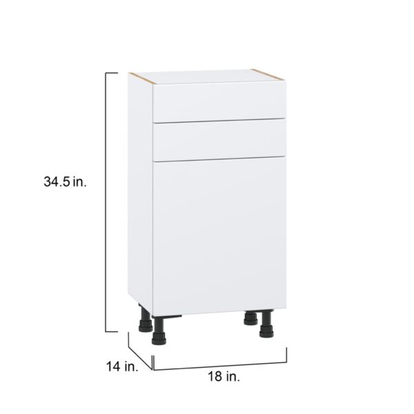 Lily Bright White  Slab Assembled Shallow Base Cabinet with 1 Door and Two 10 in. Drawers (18 in. W x 34.5 in. H x 14 in. D)