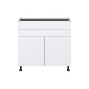 Lily Bright White  Slab Assembled Cooktop Base Cabinet with 2 Doors and Two 5 in. Drawers (36 in. W x 34.5 in. H x 24 in. D)