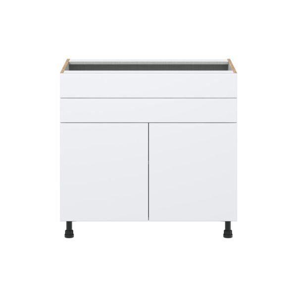 Lily Bright White  Slab Assembled Cooktop Base Cabinet with 2 Doors and Two 5 in. Drawers (36 in. W x 34.5 in. H x 24 in. D)