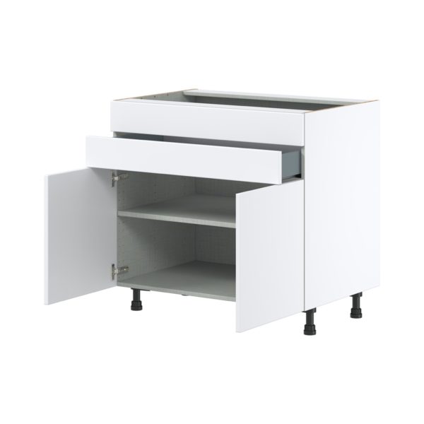 Lily Bright White  Slab Assembled Cooktop Base Cabinet with 2 Doors and Two 5 in. Drawers (36 in. W x 34.5 in. H x 24 in. D)