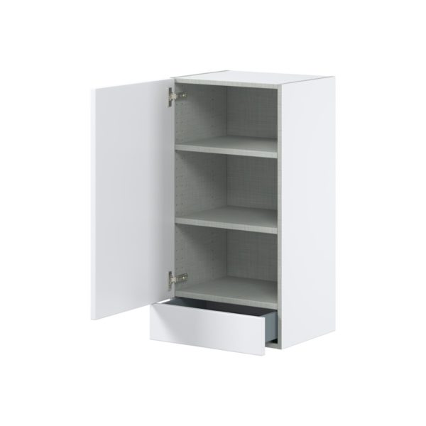 Lily Bright White  Slab Assembled Wall  Cabinet with a Door and a 5 in. Drawer (18 in. W x 35 in. H x 14 in. D)