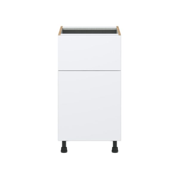 Lily Bright White  Slab Assembled Base Cabinet with 1 Door and 10 in. Drawer (18 in. W x 34.5 in. H x 24 in. D)