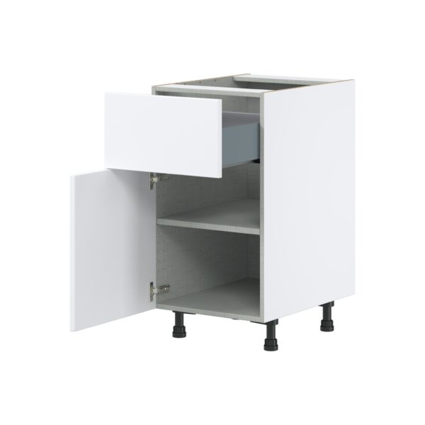 Lily Bright White  Slab Assembled Base Cabinet with 1 Door and 10 in. Drawer (18 in. W x 34.5 in. H x 24 in. D)