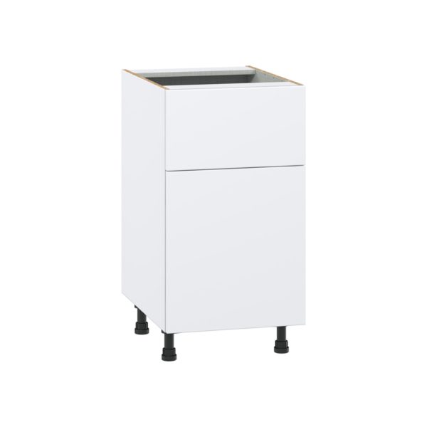 Lily Bright White  Slab Assembled Base Cabinet with 1 Door and 10 in. Drawer (18 in. W x 34.5 in. H x 24 in. D)