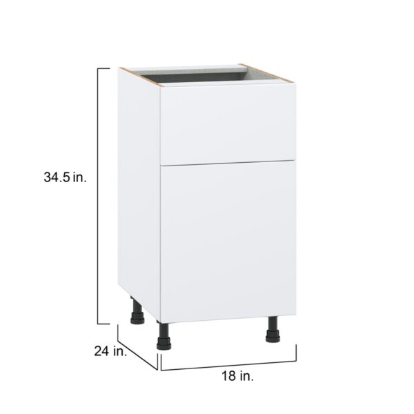 Lily Bright White  Slab Assembled Base Cabinet with 1 Door and 10 in. Drawer (18 in. W x 34.5 in. H x 24 in. D)