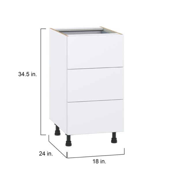 Lily Bright White  Slab Assembled Base Cabinet with Three 10 in. Drawers and 1 Inner Drawer (18 in. W x 34.5 in. H x 24 in. D)