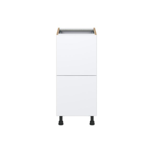 Lily Bright White  Slab Assembled Base Cabinet with 2 Drawers and 1 Inner Drawer (15 in. W x 34.5 in. H x 24 in. D)