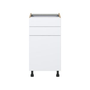 Lily Bright White  Slab Assembled Base Cabinet with 1 Door and Two 5 in. Drawers (18 in. W x 34.5 in. H x 24 in. D)