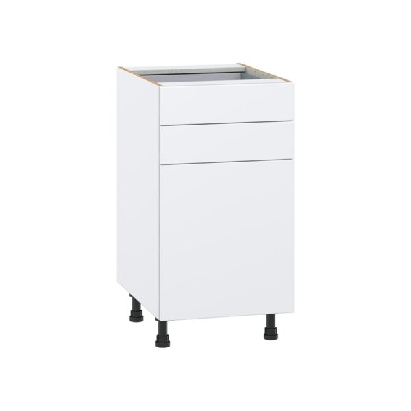 Lily Bright White  Slab Assembled Base Cabinet with 1 Door and Two 5 in. Drawers (18 in. W x 34.5 in. H x 24 in. D)