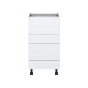 Lily Bright White  Slab Assembled Base Cabinet with 6 Drawers (18 in. W x 34.5 in. H x 24 in. D)